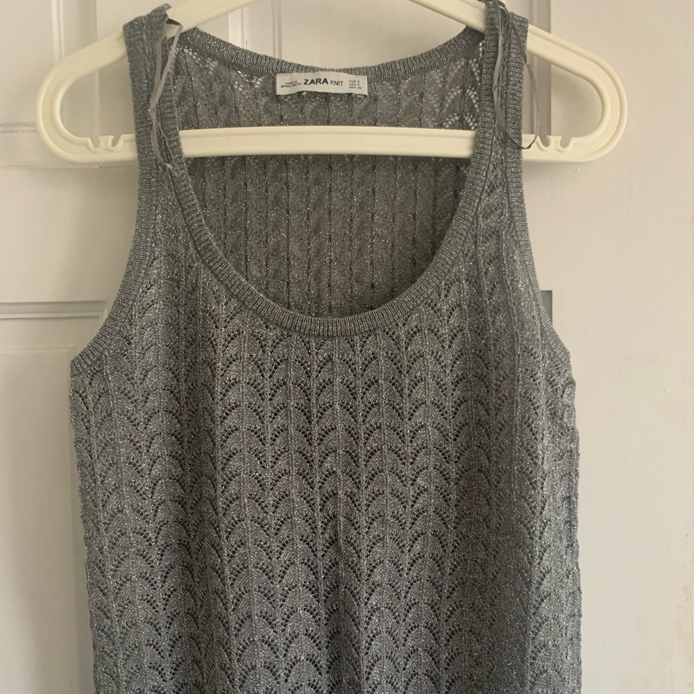 Zara silver grey metallic knit tank